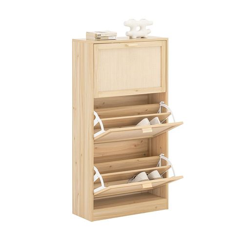 Sobuy Armoire  Chaussures 3 Abattants, Commode  Chaussures, tagre  Chaussures, Meuble De Rangement  Chaussures Avec 3 Portes, Meuble D'entre, 60x24x118 Cm, Couleur Bois, Fsr159-N