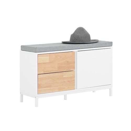 Sobuy Banc  Chaussures, Banc De Rangement Avec Coussin Rembourr, Meuble Bas Entre Sur Pieds Avec 1 Porte Et 2 Tiroirs, 80 X 30 X 51 Cm, Fsr167-Wn