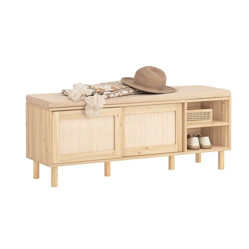 Sobuy Banc  Chaussures Meuble De Rangement  Chaussures Meuble D'entre Banc De Rangement Avec Coussin Rembourr, tagres Et 2 Portes Coulissantes, 121x35x49 Cm, Fsr163-N