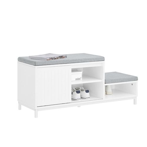 Sobuy Banc De Rangement, Banc  Chaussures Avec 2 Coussin Rembourr, Meuble Bas Entre Sur Pieds Avec 1 Porte Coulissante Et 3 Compartiments Pour Entre, Salon, 100 X 35 X 45 Cm, Blanc, Fsr166-W