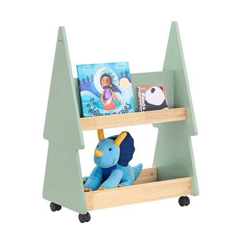 Sobuy Bibliothque Enfant  Roulettes tagre  Livres Enfant tagre Pour Chambre D'enfant Avec 3 tagres Et 4 Roulettes, Vert Naturel, 60 X 36 X 82 Cm Kmb99-Gr