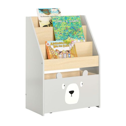 Sobuy Bibliothque Enfant, tagre  Livres, tagre De Rangement Jouets Pour Enfants, Porte-Revues Avec Botre Roulante Et 3 tagres, Blanc Et Gris, L51xp28xh70 Cm, Kmb104-Hg