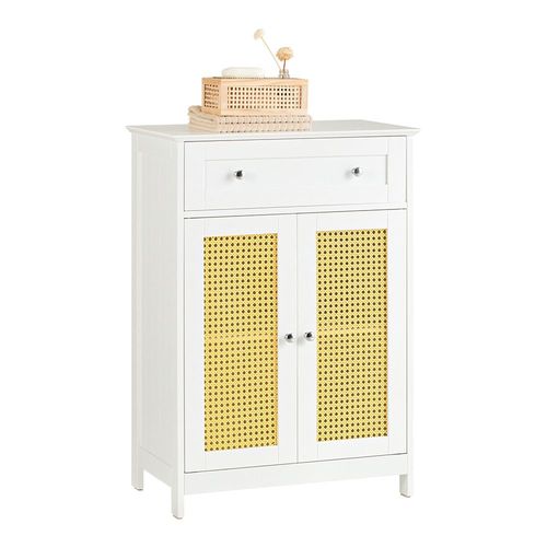 Sobuy Bzr120-W Meuble Bas De Salle De Bain Armoire Toilette Commode Meuble De Rangement Pour Salle De Bain Avec 1 Tiroir Et 2 Portes En Ploy Rotin