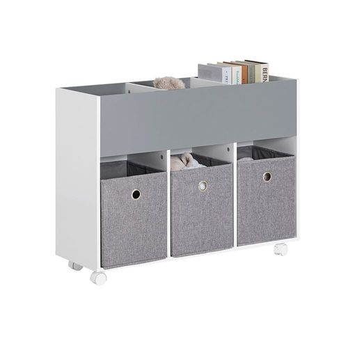 Sobuy tagre Pour Enfants Avec 3 Compartiments Et 3 Botes En Tissu Amovible, tagre Pour Chambre D'enfant Avec Roulettes, tagre Roulante Pour Livres Et Jouets, Gris Clair, 80x30x63cm, Kmb61-Hg