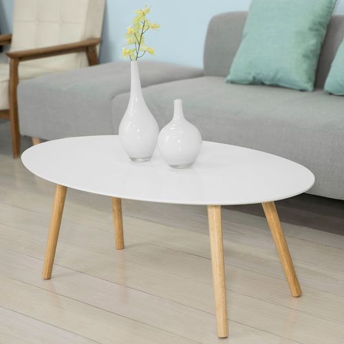 Sobuy Fbt61-W Table Basse Ovale Table DAppoint Design Moderne Table De Salon En Bois