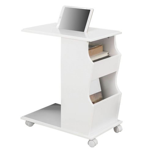 Sobuy Fbt67-W Table DAppoint Bout De Canap Moderne Roulante Avec 2 Compartiments De Rangement