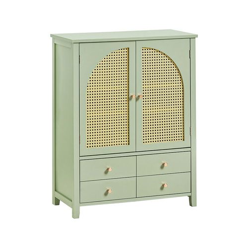Sobuy Fsb72-Gr Meuble D'entre, Meuble De Rangement, Armoire  Chaussures, Commode  Chaussures Avec 4 Tiroirs Et 2 Portes En Ploy Rotin, Vert