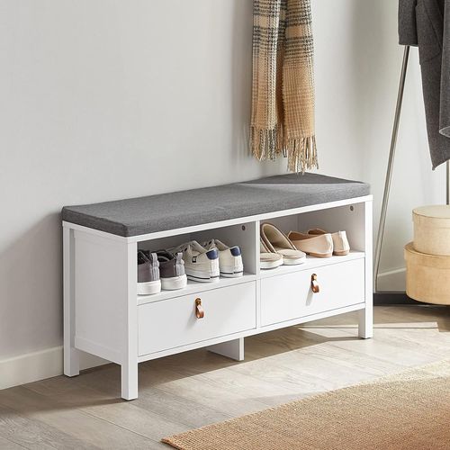 Sobuy Fsr106-W Banc De Rangement Avec Coussin Rembourr Meuble Bas Entre Commode  Chaussure Banquette Confortable Avec 2 Compartiments Et 2 Tiroirs