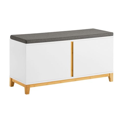 Sobuy Fsr117-W Banc  Chaussures Banc De Rangement Meuble  Chaussures D'entre Avec Sige Rembourr Et 2 Portes, ? 90 X 34 X 46 Cm