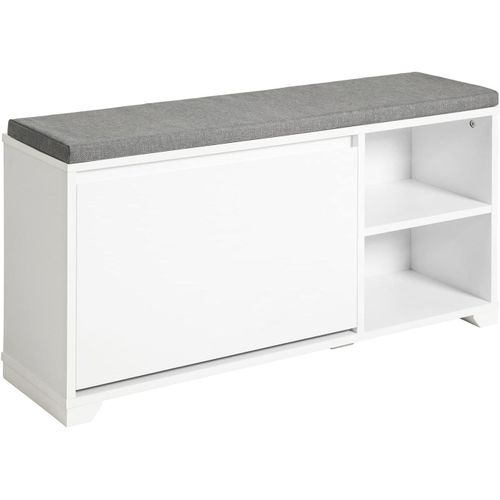 Sobuy Fsr119-W Banc  Chaussures Meuble D?Entre Meuble  Chaussures Avec Coussin Rembourr, 1 Abattant Et 2 Compartiments Ouverts, 90x24x46cm, Blanc