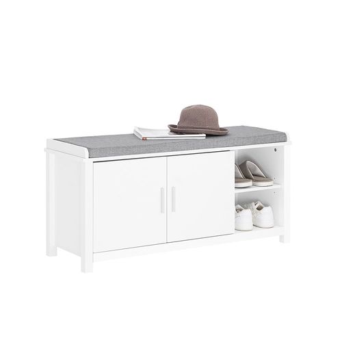 Sobuy Fsr168-W Banc  Chaussures Banc De Rangement Meuble D'entre Meuble  Chaussures, 2 Portes Coussin Rembourr, Pour Entre, Salon, Chambre, Capacit De Charge 227 Kg, 105x35x51 Cm Blanc