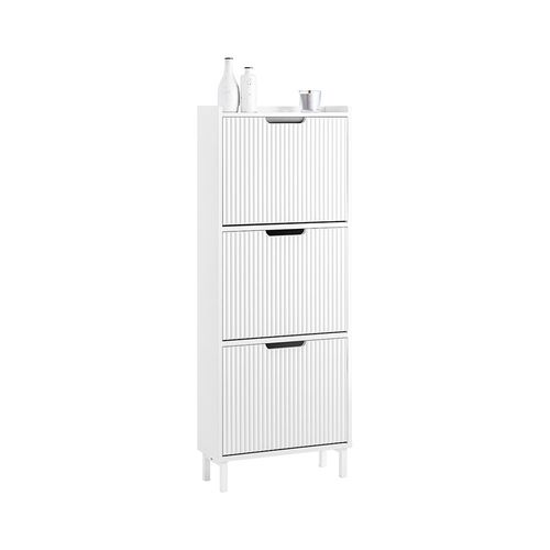 Sobuy Fsr177-H-W Meuble  Chaussures Armoire  Chaussures Meuble Rangement Chaussures 3 Portes Abattantes, Meuble D'entre Coffre Rangement Pour Chaussures, Blanc