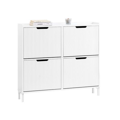 Sobuy Fsr177-L-W Meuble  Chaussures Armoire  Chaussures Meuble Rangement Chaussures 4 Portes Abattantes, Meuble D'entre Coffre Rangement Pour Chaussures, Blanc