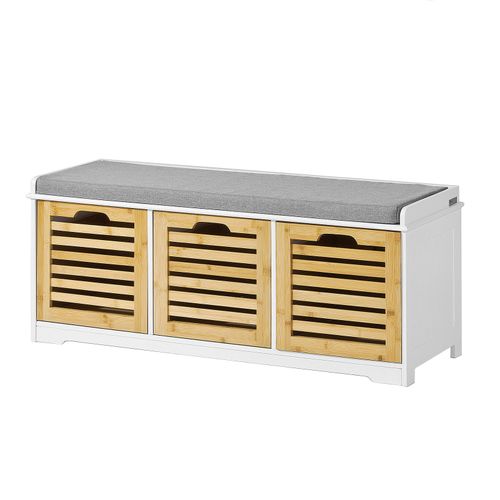 Sobuy Fsr23-Wn Banc De Rangement Avec Coussin Rembourr Et 3 Cubes Meuble D'entre Commode  Chaussure Banquette Meuble De Rangement Confortable