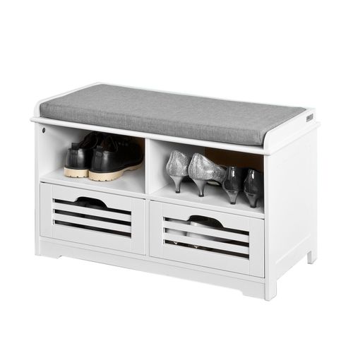 Sobuy Fsr36-K-W Meuble D'entre Banc De Rangement Commode  Chaussure - Avec Coussin Rembourr, 2 Compartiments Ouverts Et 2 Cubes