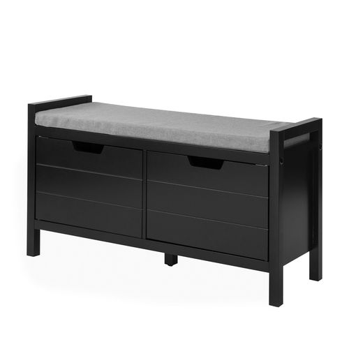Sobuy Fsr63-Sch Banc De Rangement Meuble Bas Entre Avec Coussin Rembourr Et 2 Portes, Meuble D'entre Meuble  Chaussures Commode  Chaussures Banquette Confortable - 91x30x50cm - Noir