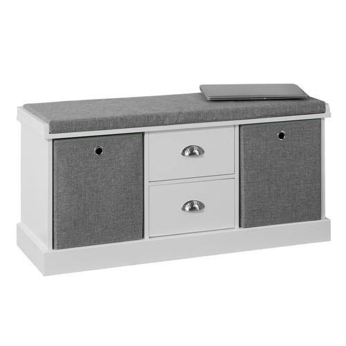Sobuy Fsr66-Hg Banc De Rangement Avec Coussin Rembourr, 2 Tiroirs Et 2 Paniers Meuble Bas Entre Commode  Chaussure Banquette Confortable