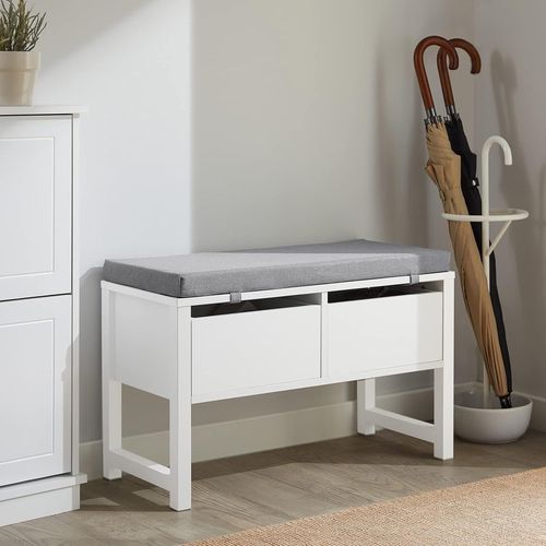 Sobuy Fsr88-W Banc De Rangement Avec Coussin Rembourr Meuble Bas Entre Commode  Chaussure Banquette Confortable Avec 2 Tiroirs