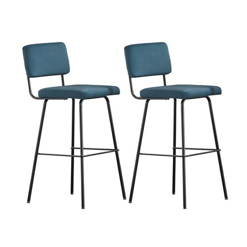 Sobuy Fst90-Bx2 Lot De 2 Tabourets De Bar Design Tabouret Haut De Bistrot Avec Dossier Et Repose-Pieds, Tabouret De Comptoir, Chaise De Bar Confortable, Bleu