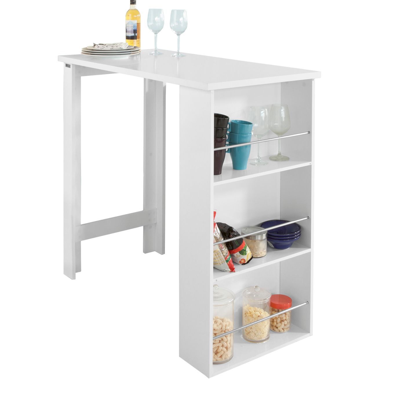 Sobuy Fwt17 W Table Haute De Bar Mange Debout Cuisine Avec Rangements Blanc Rakuten