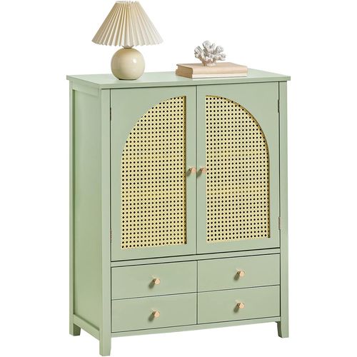 Sobuy Meuble D'Entre, Meuble De Rangement, Armoire  Chaussures, Armoire Latrale, Buffet, Commode  Chaussures Avec 4 Tiroirs Et 2 Portes En Ploy Rotin, Vert, 70 X 34 X 90 Cm, Fsb72-Gr