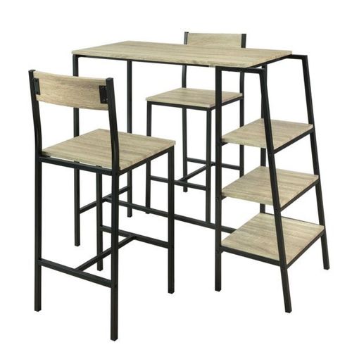 Sobuy Ogt16-N Set De 1 Table + 2 Chaises Ensemble Table De Bar Bistrot + 2 Tabourets De Bar Avec Repose-Pieds Table Haute Cuisine Mange-Debout Avec 3 tagres Latraux