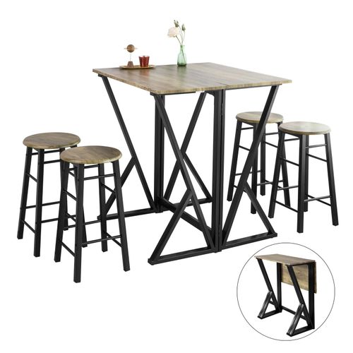 Sobuy Ogt24-N Ensemble Table Et 4 Chaises Bistrot Table  Manger + 4 Tabouret Style Industriel Table De Cuisine Pliable  Moiti