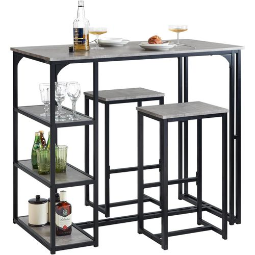 Sobuy Ogt43-Hg Lot Table Et 2 Tabourets De Bar Ensemble Table De Bar + Chaises De Bar Table De Bistrot Table Mange-Debout Table Haute Chaise, Gris