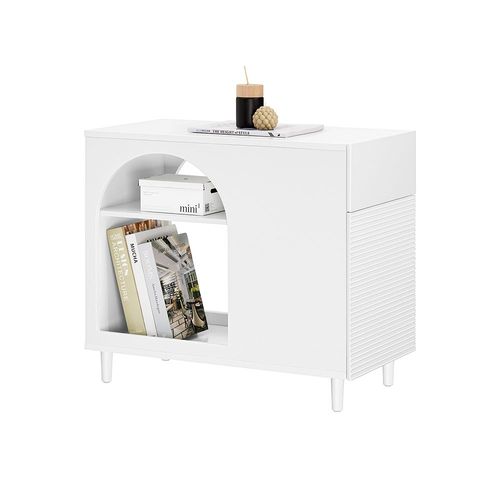 Sobuy Table DAppoint, Bout De Canap De Salon, Table  Caf, Caisson De Bureau Avec 1 Tiroir 1 Porte Et Compartiments Blanc, 70 X 35 X 60 Cm, Fbt135-W