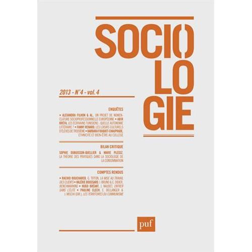 Sociologie Volume 4 N 4/2013   de Serge Paugam  Format Broch 