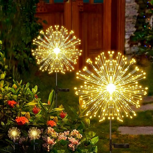Solar Garden Outdoor Light,2 Pieces Solar Fireworks 300 Leds 8 Modes Starburst Lights Waterproof Outdoor Solar Light For Garden,Lawn,Terrace,Christmas Decoration