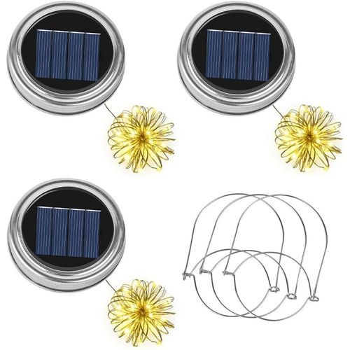 Solar Lamp For Mason Jar Lid,Set Of 3 Replacement Solar Lights,20 Led String Lights,Replacement Solar Lights For Garden Decoration Light (Bulbs Not Included)