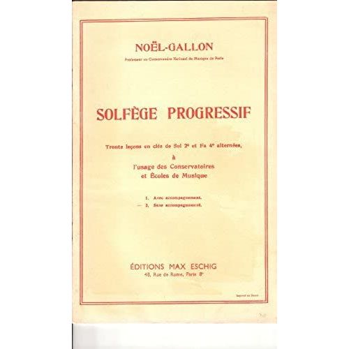 Solfege Progressif Sans Piano (2 Clefs Sol Et Fa Formation Musicale   de unknown  Format Broch 