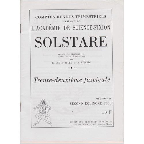 Solstare Trente-Deuxime Fascicule Septembre 2000   de Dominique Bertrand, Christian Bouchet, Julie Pronost, Laura Lombardi
