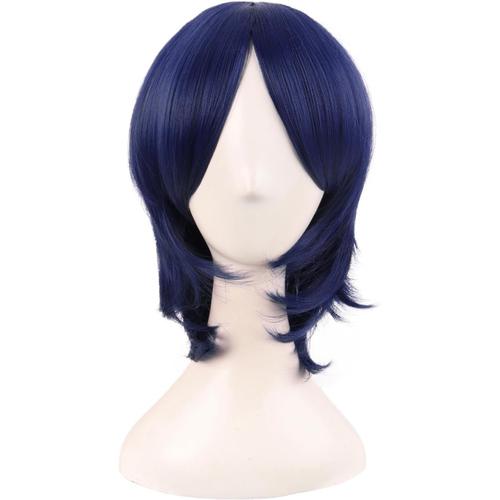 Sombre Bleu+Noir 16 Pouces/40 Cm Synthtique Fibre Shoulder Longueur Cosplay Court Layered Perruques (Sombre Bleu+Noir)