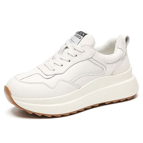 Somiliss-Baskets  Plateforme paisse En Cuir Vritable Pour Femmes,Baskets Dcontractes Pour Dames,Parker Rond,Chaussures De Course  Lacets,Mode De Luxe - 41