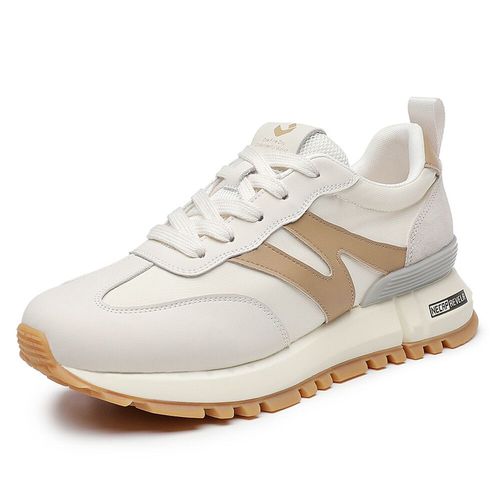 Somiliss-Baskets En Cuir Vritable Pour Femmes,Chaussures Rondes  Lacets,Patchwork En Daim,Dcontractes,Marque De Crateur - 38