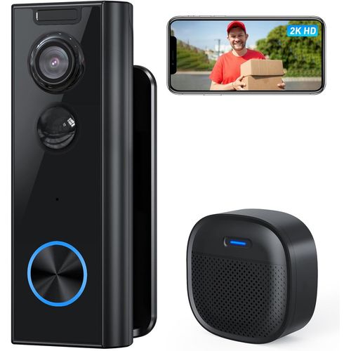 Sonnette Sans Fil Avec Camra, Sonnette Vido 2k Hd Avec Dtection De Mouvement, Vision Nocturne, Audio Bidirectionnel, tanche Ip66, Compatible Avec Alexal, 2.4g Wifi Pour Scurit  Domicile