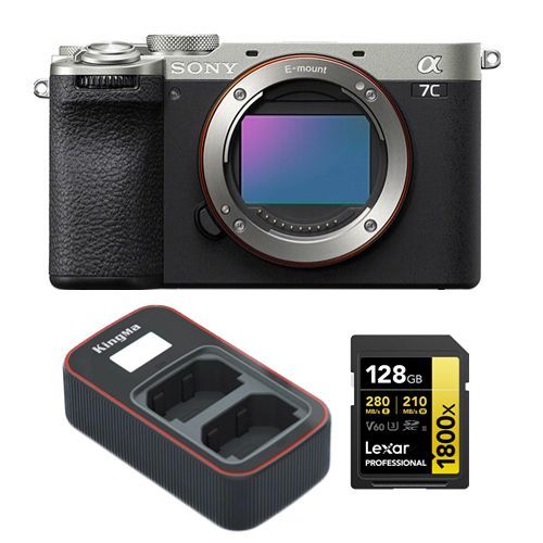 Sony Alpha A7C II corps argent+Lexar 128Go carte mmoire SDXC professionnelle 1800x UHS-II+Kingma Sony NP-FZ100 LCD double USB chargeur