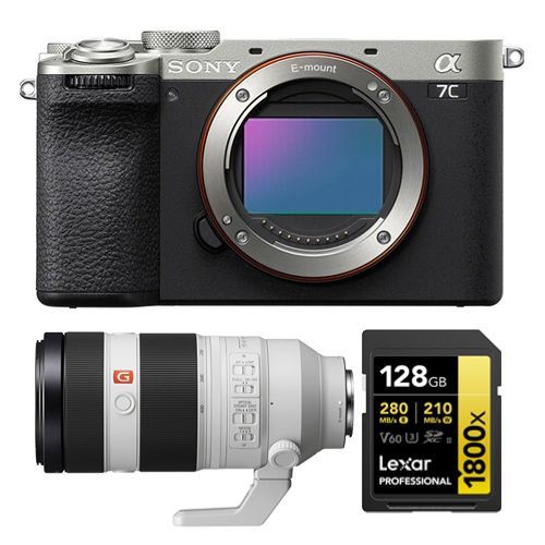 Sony Alpha A7C II Corps Argent + Sony FE 100-400 mm f4.5-5.6 GM OSS + Lexar 128 Go Professionnel 1800x UHS-II Carte mmoire SDXC