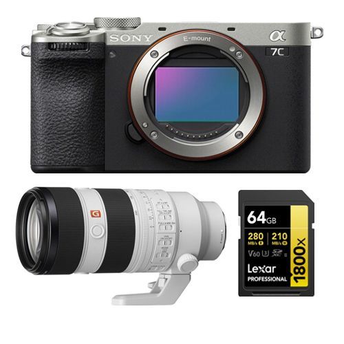 Sony Alpha A7C II Corps Argent+Sony FE 70-200mm f2.8 GM OSS II + Carte mmoire Lexar Professional 64Go SDXC 1800x UHS-II