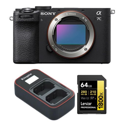 Sony Alpha A7C II corps noir+Lexar 64Go carte mmoire SDXC professionnelle 1800x UHS-II+Kingma Sony NP-FZ100 LCD double USB chargeur