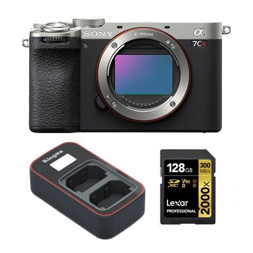 Sony Alpha a7CR Appareil photo sans miroir (argent)+Lexar 128Go carte mmoire professionnelle 2000x UHS-II SDXC+Kingma Sony NP-FZ100 LCD double USB chargeur