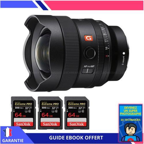 Sony FE 14mm f/1.8 GM + 3 SanDisk 64GB UHS-II 300 MB/s + Ebook 'Devenez Un Super Photographe' - Objectif Sony FE pour Sony Hybride