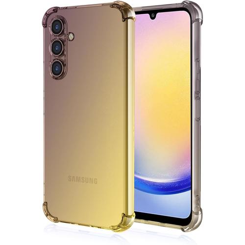 Souple Coque Pour Samsung Galaxy A25 5g, Etui Dgrad De Couleur Transparent Tpu, Renfort D'angle Transparente Protection Antichoc Housse Noir/Blond