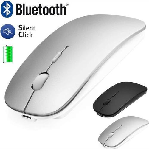 Souris Bluetooth Sans Fil pour Macbook/iPad/iPhone/Android PC/Windows/Mac, Silencieuse, 3 DPI Bluetooth4.0+2.4G Argent