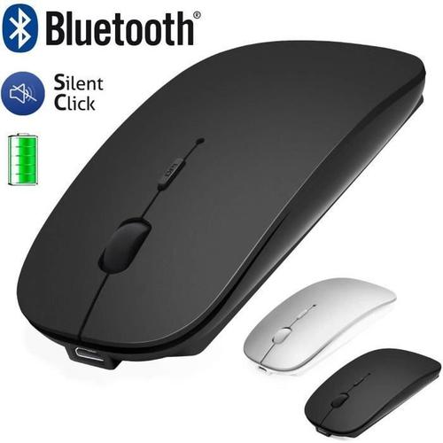 Souris Bluetooth Sans Fil pour Macbook/iPad/iPhone/Android PC/Windows/Mac, Silencieuse, 3 DPI Bluetooth4.0+2.4G Noir