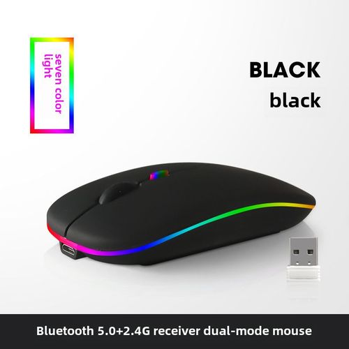 Souris Bluetooth Universelle pour Ordinateur Portable Tlphone Tablette En Gros Silencieuse Double Mode Lumineuse Sans Fil Type-C Interface Couleur Noire 2.4G+Bluetooth Double Mode Lumineux