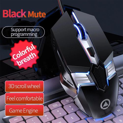 souris de jeu filaire avec rtroclairage 800-1200-2400-3200DPI Macro programmation Lampe respiratoire colore,noir,muet