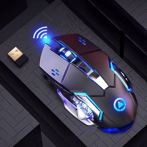 Souris de jeu sans fil RVB rtroclaire, rechargeable, 6 boutons programmables (argent noir)